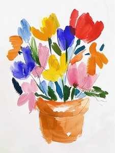 Colorful Watercolor Flowers in a Vase by F. Abderrahim