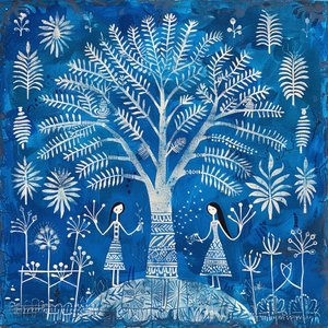 Women Under a Tree in Blue by F. Abderrahim