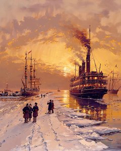 Steamboat Near Frozen Ice Caps by F. Abderrahim