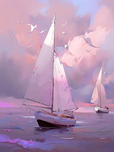 Sailboat on a white and blue background