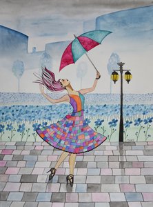 She Dances in the Rain by Marys Watercolors