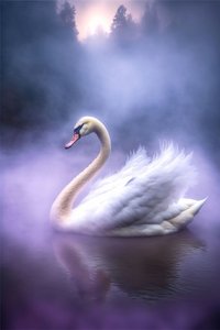 White Swan With Wings Spread Out On A Calm Water Surface by F. Abderrahim