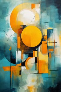 Cubism & Circle Watercolor Multicolor Painting by F. Abderrahim