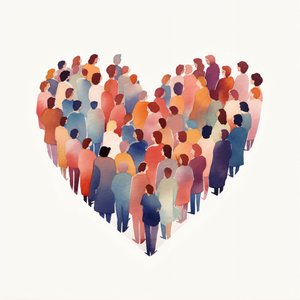People Together Looking at One Heart-Shaped Object in Minimalism by F. Abderrahim
