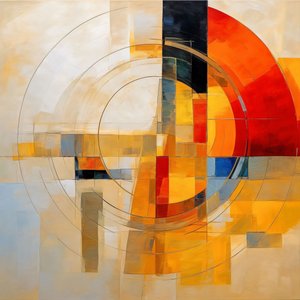 Red Yellow Blue Circle Abstract Canvas by F. Abderrahim