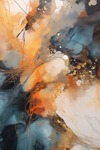 Abstract Painting, Blue & Orange Wave by F. Abderrahim