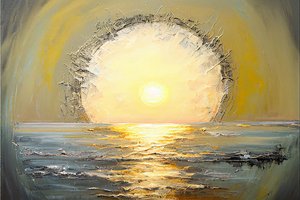 Abstract of a giant sun over the ocean horizon by F. Abderrahim
