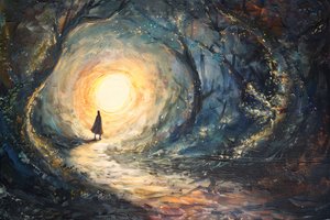 Facing the Sun, Abstract Painting by F. Abderrahim