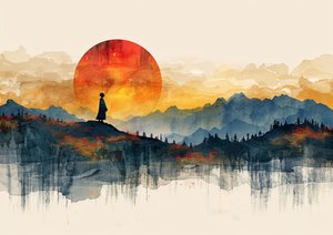 Geisha Standing, Minimalist Landscape & Sunset by F. Abderrahim