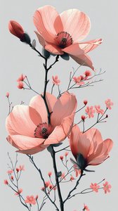 Pink and Grey Line Sketch, Floral Minimal by F. Abderrahim