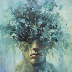 Man Expressing Deep Sadness, Psychology Art Painting by F. Abderrahim