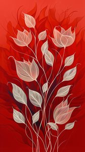 Plants and Flowers Drawn in White on a Red Background by F. Abderrahim