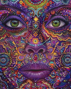 Psychedelic Woman with Colorful Face, Spiritual & Mandala Patterns by F. Abderrahim