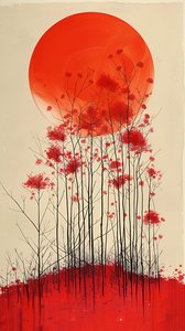 Sunset on a Hill of Red Flowers by F. Abderrahim