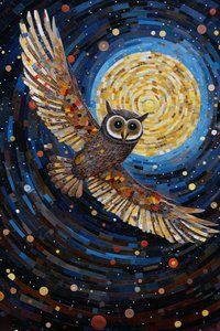 The Owl Flying Through the Starry Night Sky by F. Abderrahim
