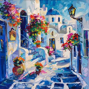 Thira with Beautiful Street Lamps by F. Abderrahim