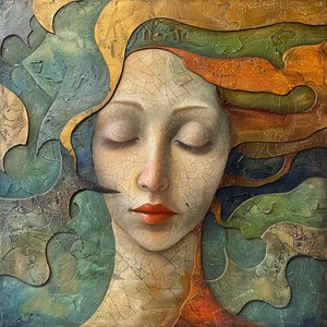 Vibrant Abstract Portrait of a Woman, Colorful Fluid Style by F. Abderrahim