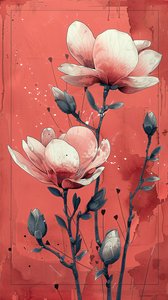 White Roses with Red Background in Simple Painting by F. Abderrahim