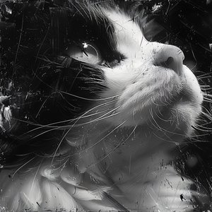 Zoomed-Out Black & White Minimalist Sketch of a Cat