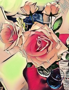 Roses with Blue Glass by Margareta Uliarte