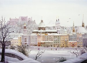 Salzburg Old Town with Fortress in Winter