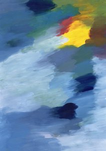 An expressive fusion of the three primary colors, blue, red, and yellow dancing in harmony