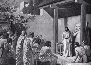 Cadmus gives the Greeks an alphabet artist, illustration from 