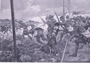Charge of the Scots Fusiliers at Frederikstad (illustration from After Pretoria: The Guerilla War, 1902)