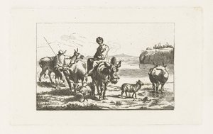 Landscape with Shepherdess on Mule and Shepherd with Cows