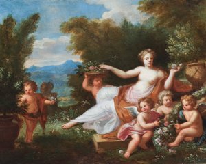 Flora Reclining in a Landscape with Putti Bringing Flowers