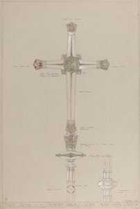 High Altar: proposed gold and silver processional cross, actual size by A. Edward Jones and Co.