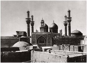 The golden domes and minarets of the al-Kadhimiya Mosque, Baghdad, Iraq, 1925