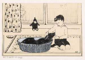 Boy Petting a Dog by A. Tinbergen (signed by artist)