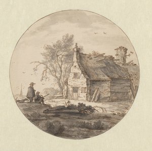 Dilapidated Farmhouse with a Draftsman by Aarnout ter Himpel