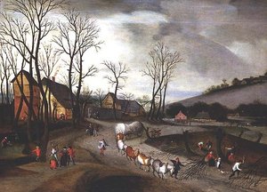 Winter Landscape with Peasants Pollarding by Abel Grimmer or Grimer