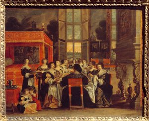 Conversation of ladies in the absence of their husbands: Dinner