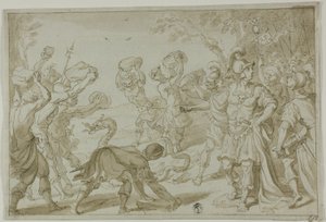 Roman Soldiers Stoning a Serpent