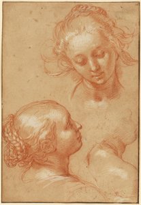 Three Studies of Women (recto); Four Studies of Hands and a Counterproof of a Kneeling Young Man (verso) by Abraham Bloemaert