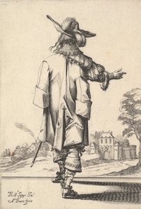 A Gentleman, Seen from Behind, with His Right Arm Outstretched and a Cloak Over His Left Shoulder, 1629
