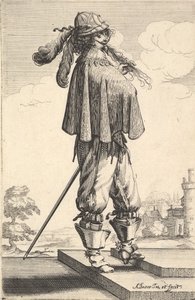 A Gentleman Wearing a Short Coat, a Helmet, and Boots with Spurs, Standing on the Steps