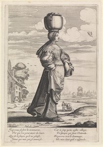 Woman Walking to the Right in a Landscape, Carrying a Pot on Her Head by Abraham Bosse