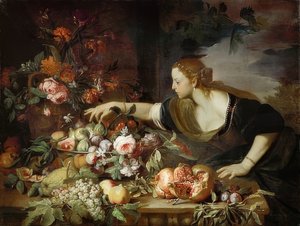 Woman with Flowers and Fruits