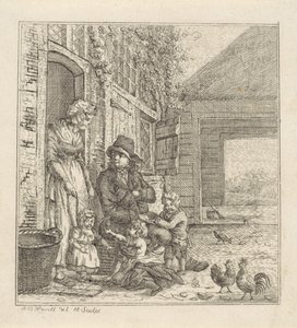 Man and Woman with Children at a Doorway by Abraham Bruinings Worrel