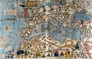 Catalan Map of the European Continent with the Atlantic and the Mediterranean Sea