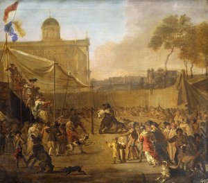 A Crowd watching Bear-baiting in a Town Square