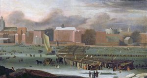 A Frost Fair on the Thames at Temple Stairs
