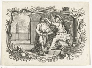 Minerva Rewarding or Honoring a Man for His Work, in Cartouche