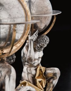 Two exceptional terrestrial and celestial globes, supported by Hercules and Atlas, Augsburg