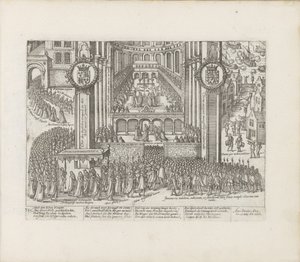 View of the Exterior of Westminster Abbey During the Coronation of James I by Abraham Hogenberg