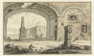 Imaginary Italian Cityscape with Classical Buildings and View Through an Arch by Abraham Rademaker